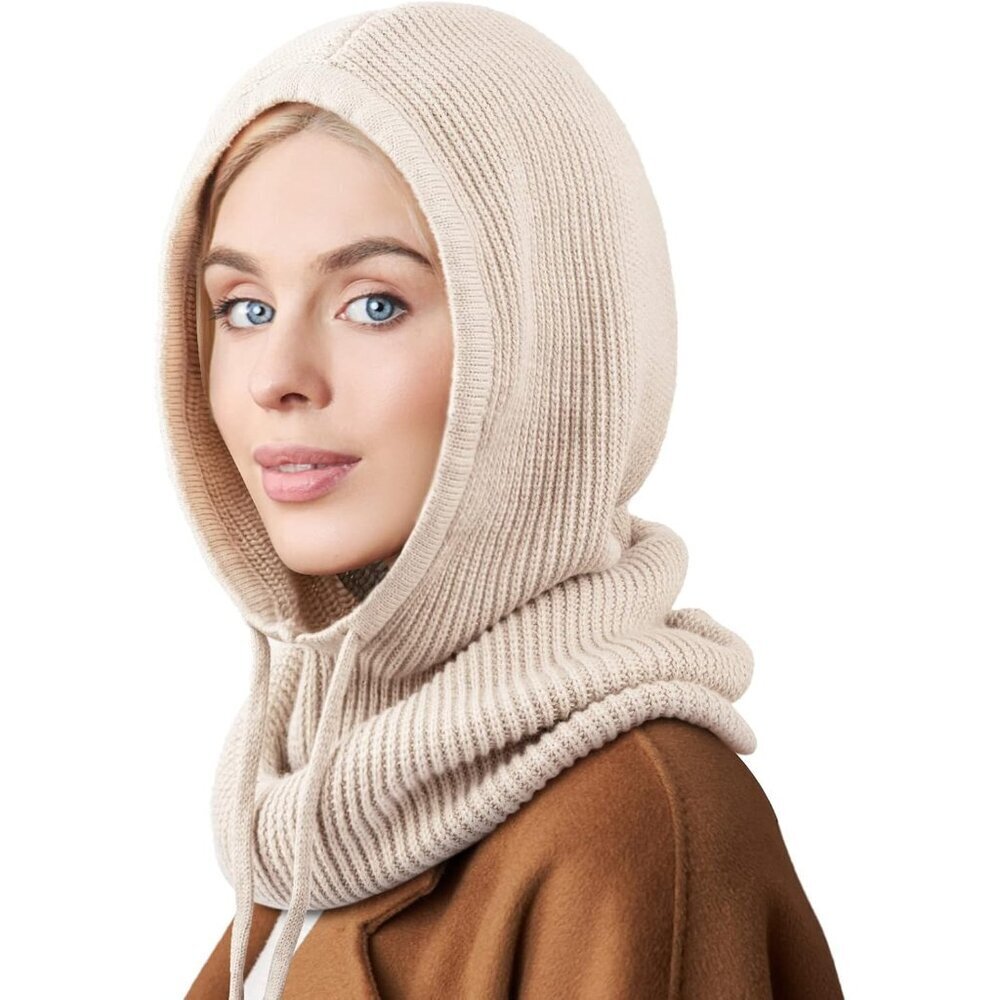 Hooded Knit Scarf Hat Wool Acrylic Unisex Winter Cold Weather